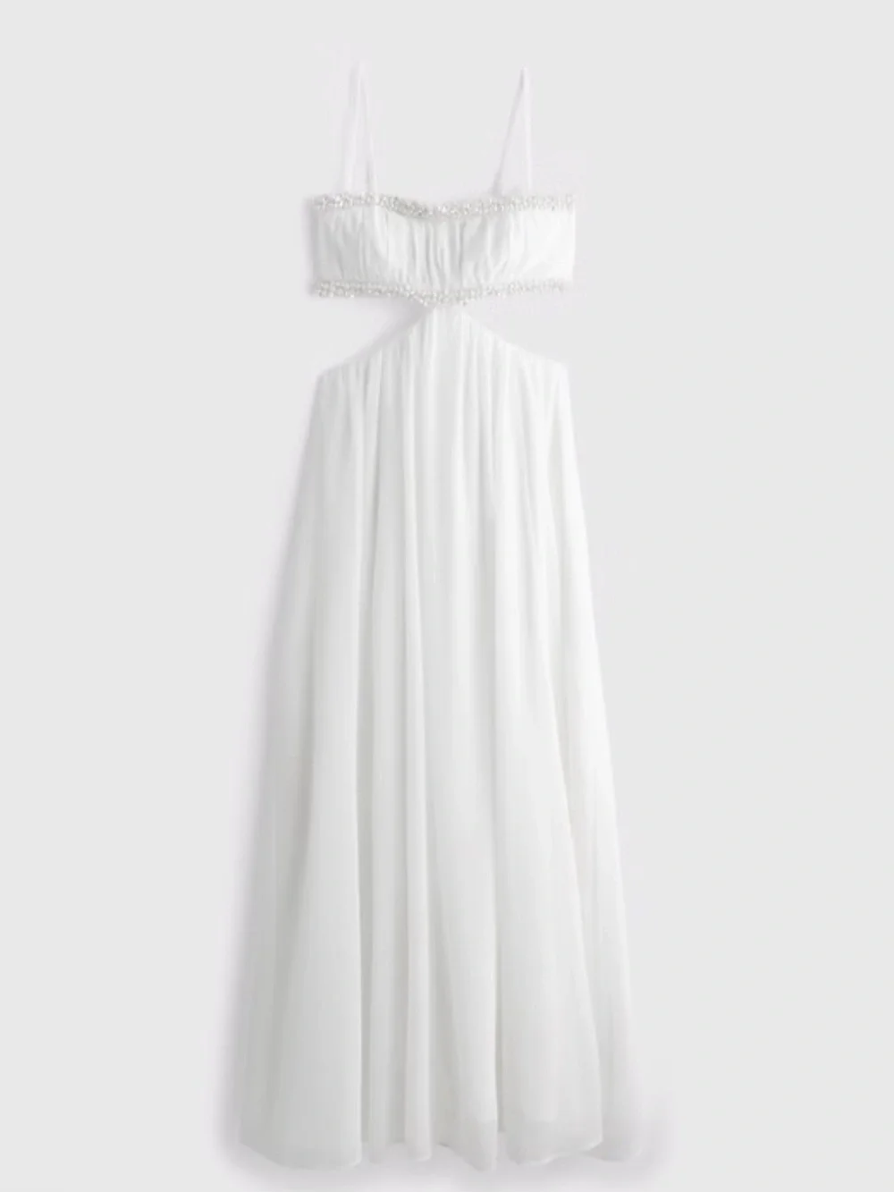 Abercrombie & Fitch White Babydoll Cutout Beaded Maxi Dress